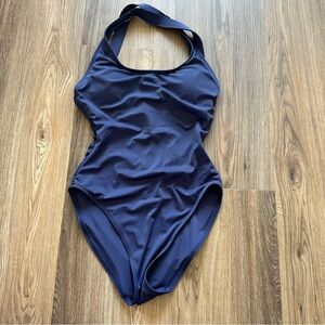 Andie Womens Tulum One Piece Swimsuit Small Navy Blue Cross Back Classic Padded